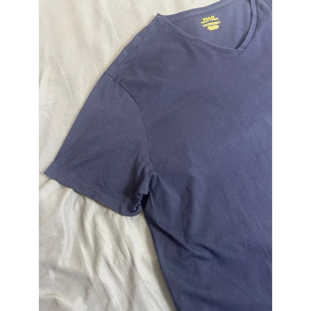 Polo Ralph Lauren Mens V-Neck T-Shirt Navy Blue Red Pony Logo XL Cotton Tee